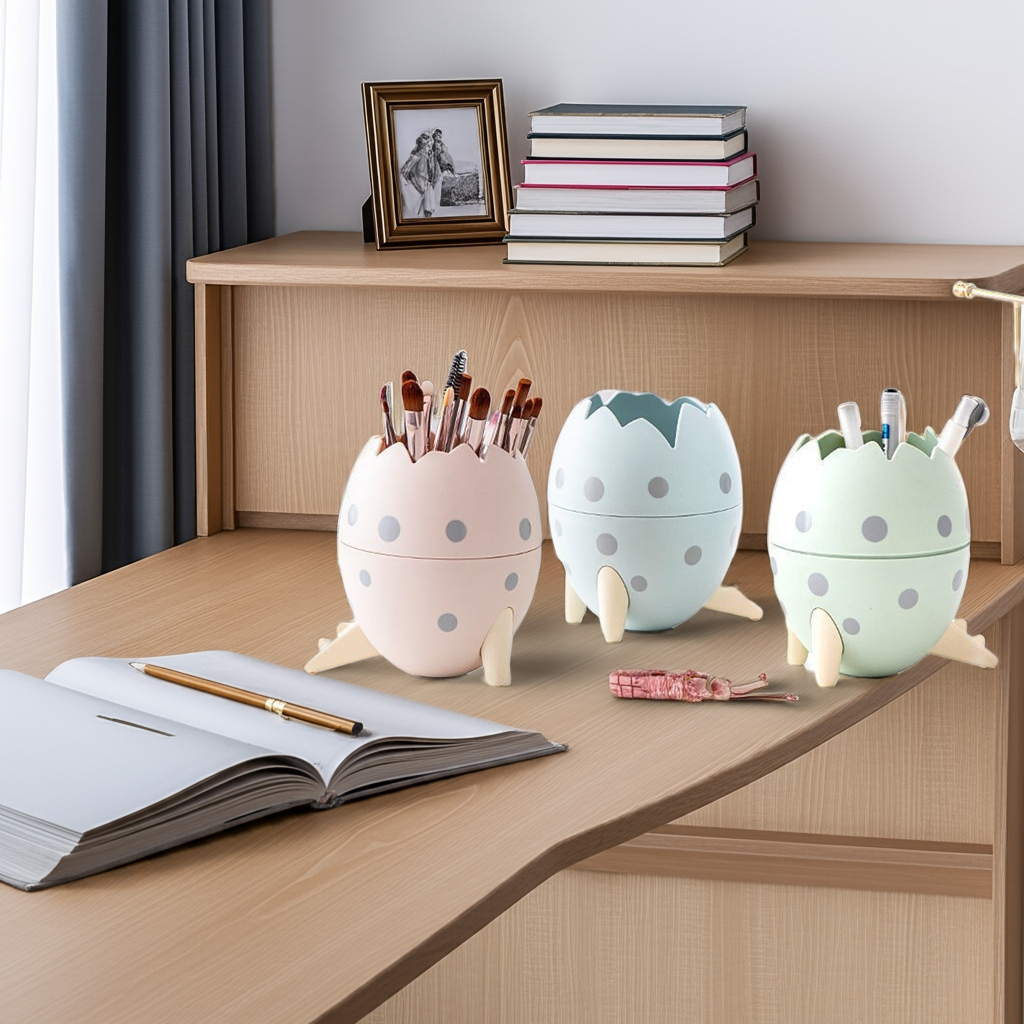 Dinosaur Egg Desktop Storage Box – Pen, Makeup, & Brush Organizer